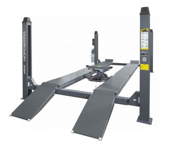 Подъемник 4-стоечный 5 т, c ручной траверсой 3 т N433, для сход-развала, электростопоры, 380 В, синий/серый 4450J_EG/EB(M)