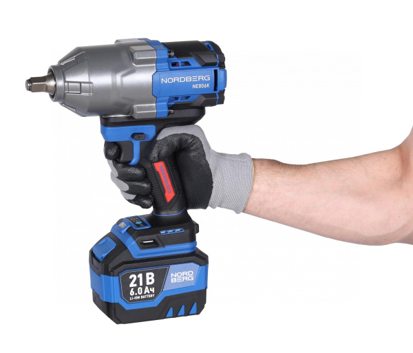 Гайковерт аккумуляторный, 1/2", 21 В, 1500 Нм, 2 аккумулятора 6 A и зарядное устройство, в кейсе NE806K-1/2