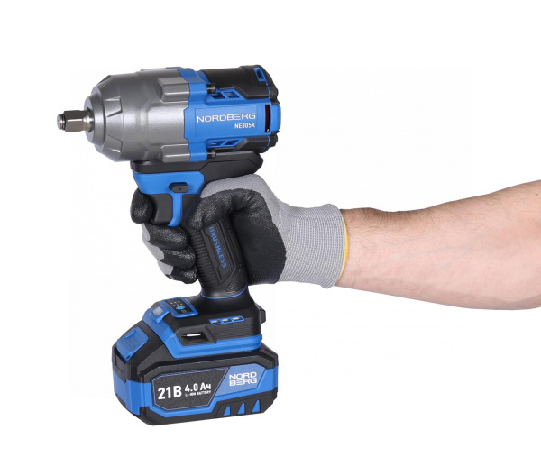 Гайковерт аккумуляторный, 1/2", 21 В, 500 Нм, 2 аккумулятора 4 A и зарядное устройство, в кейсе NE802K